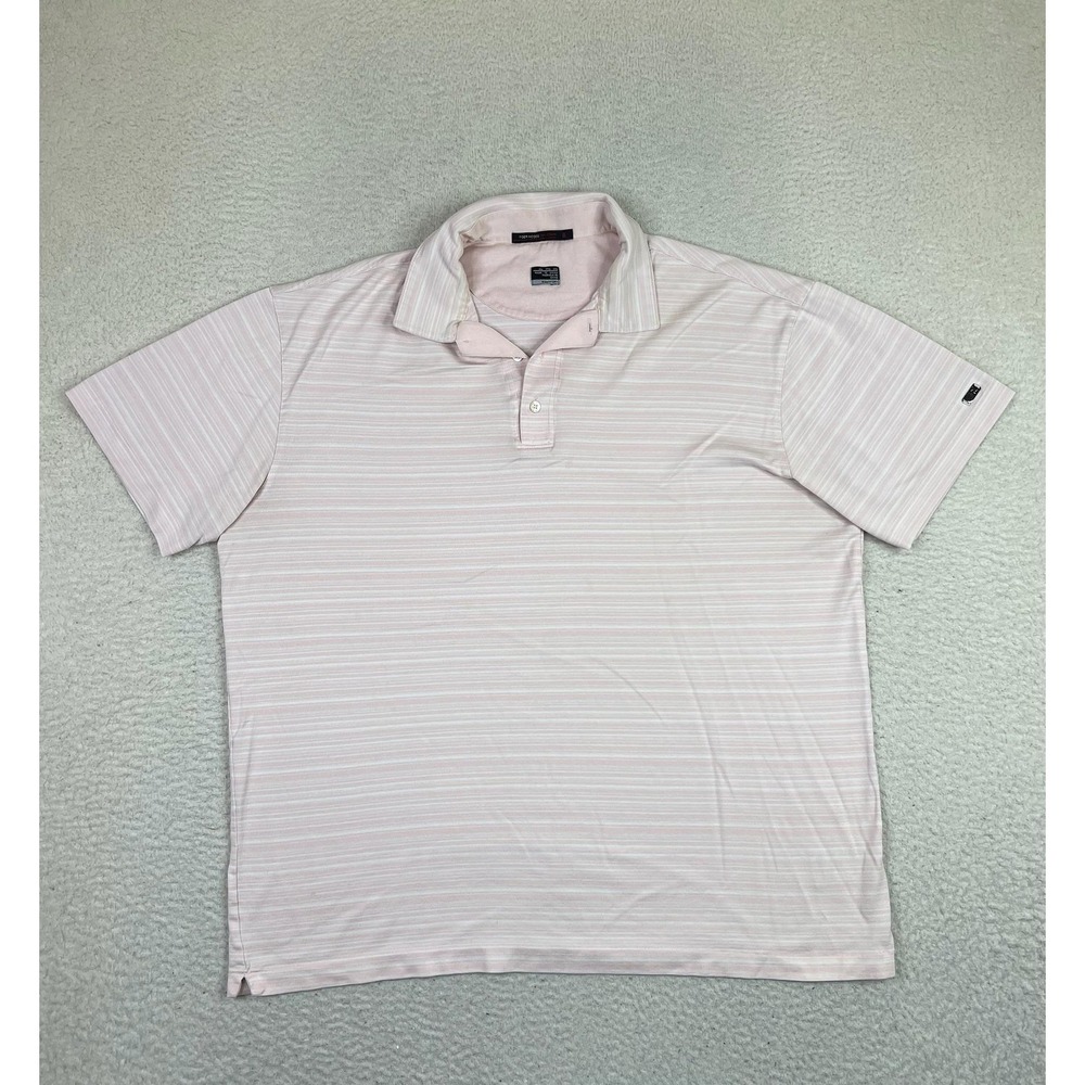 Nike Tiger Woods Collection Polo Shirt Mens 2XL Pink White Striped Golf Fit Dry